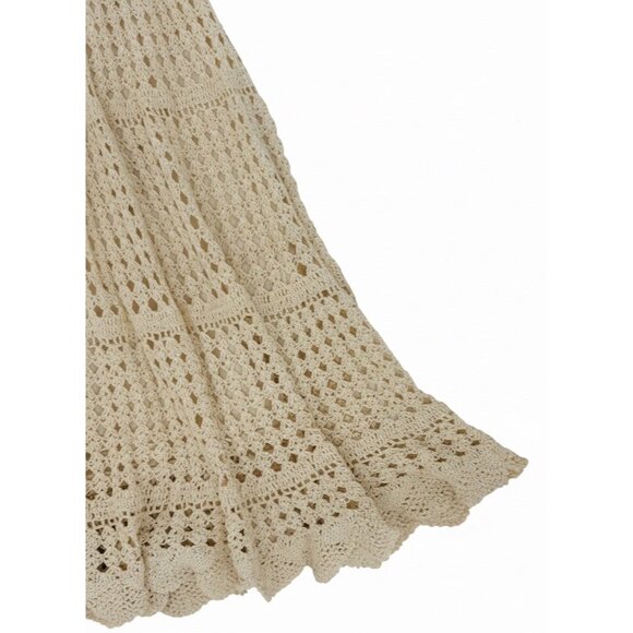 Vtg 90s Artelier Nicole Miller Beige Crochet Scalloped Skirt | Coastal Boho Y2K - Picture 7 of 16